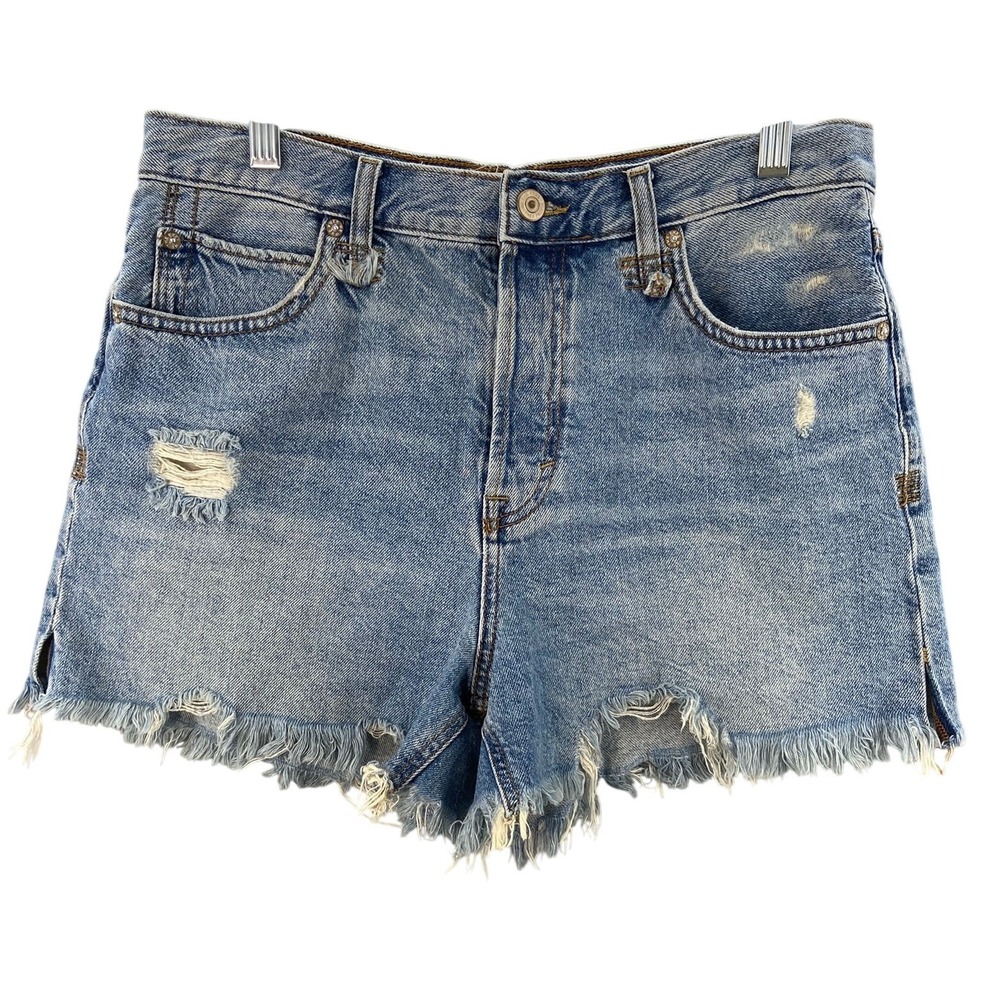 We The Free Jean Shorts Womens Sz 29 Makai Cut Off Denim Blue Distressed Hem